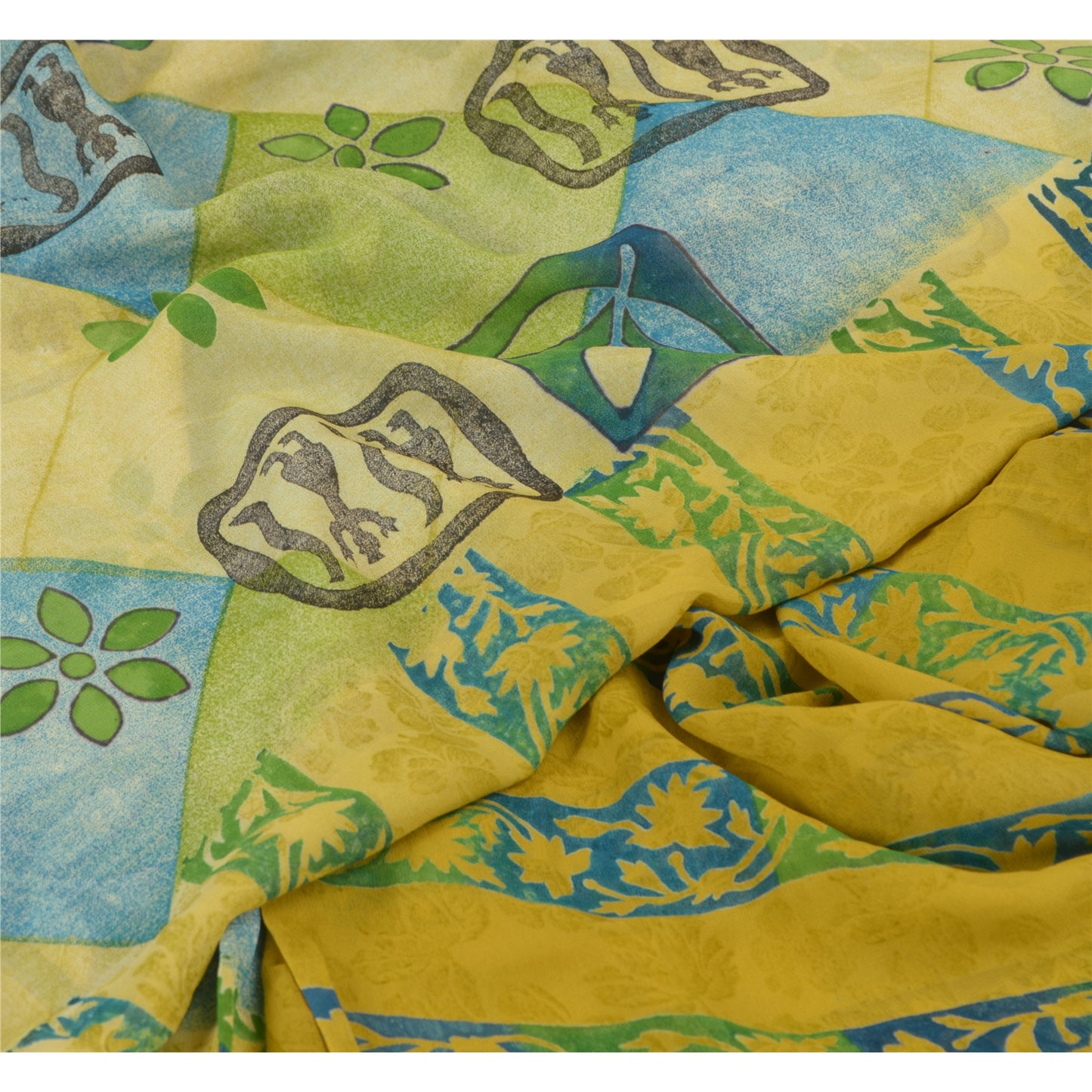 Sanskriti Vintage Lemon Sarees Pure Georgette Silk Printed Sari Craft Fabric