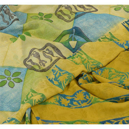 Sanskriti Vintage Lemon Sarees Pure Georgette Silk Printed Sari Craft Fabric