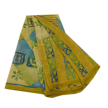 Sanskriti Vintage Lemon Sarees Pure Georgette Silk Printed Sari Craft Fabric