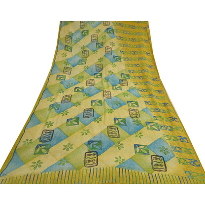 Sanskriti Vintage Lemon Sarees Pure Georgette Silk Printed Sari Craft Fabric
