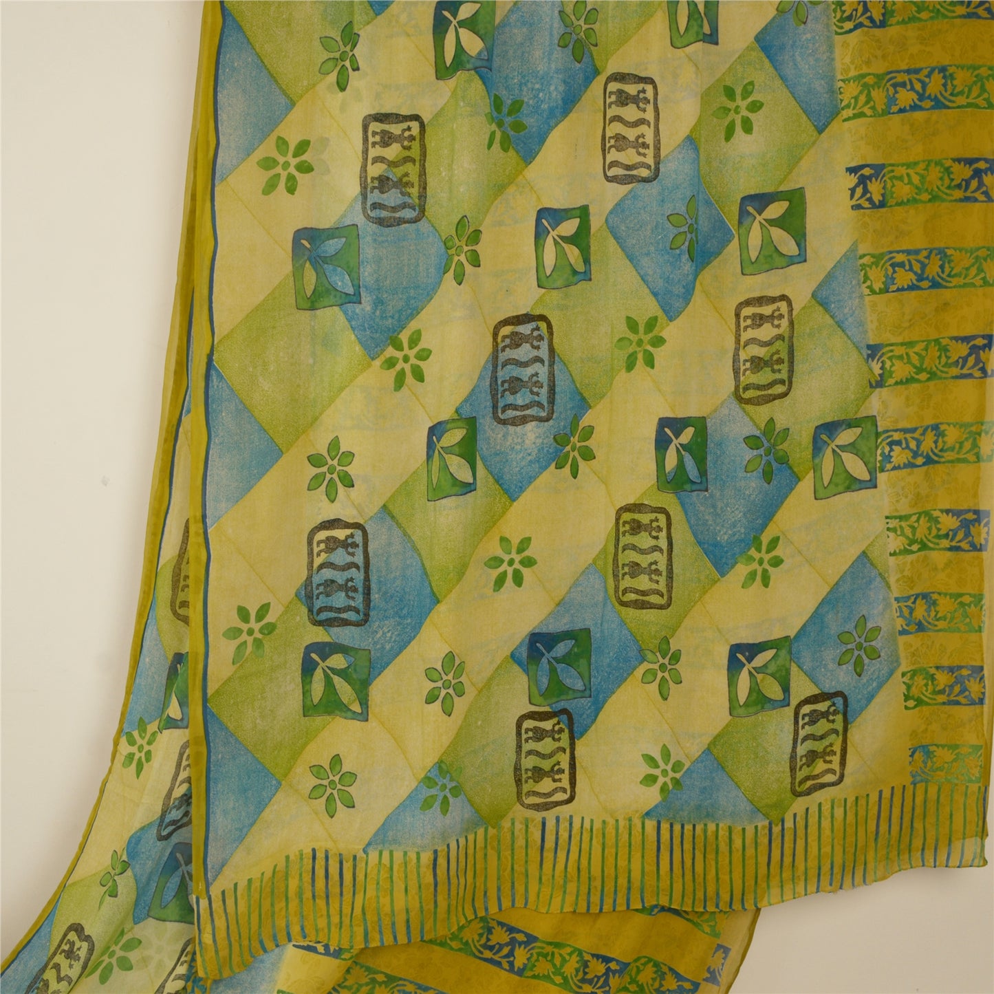Sanskriti Vintage Lemon Sarees Pure Georgette Silk Printed Sari Craft Fabric
