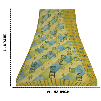 Sanskriti Vintage Lemon Sarees Pure Georgette Silk Printed Sari Craft Fabric