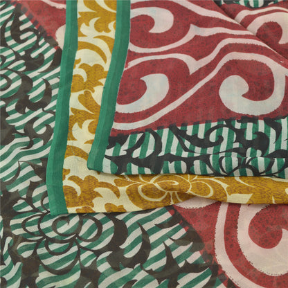 Sanskriti Vintage Blend Georgette Silk Indian Multicolor Printed Sarees 5 Yd Sewing Fabric Create-Floral Dresses,Skirts, Tops, Projects