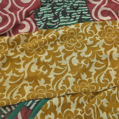 Sanskriti Vintage Blend Georgette Silk Indian Multicolor Printed Sarees 5 Yd Sewing Fabric Create-Floral Dresses,Skirts, Tops, Projects