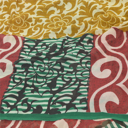 Sanskriti Vintage Blend Georgette Silk Indian Multicolor Printed Sarees 5 Yd Sewing Fabric Create-Floral Dresses,Skirts, Tops, Projects
