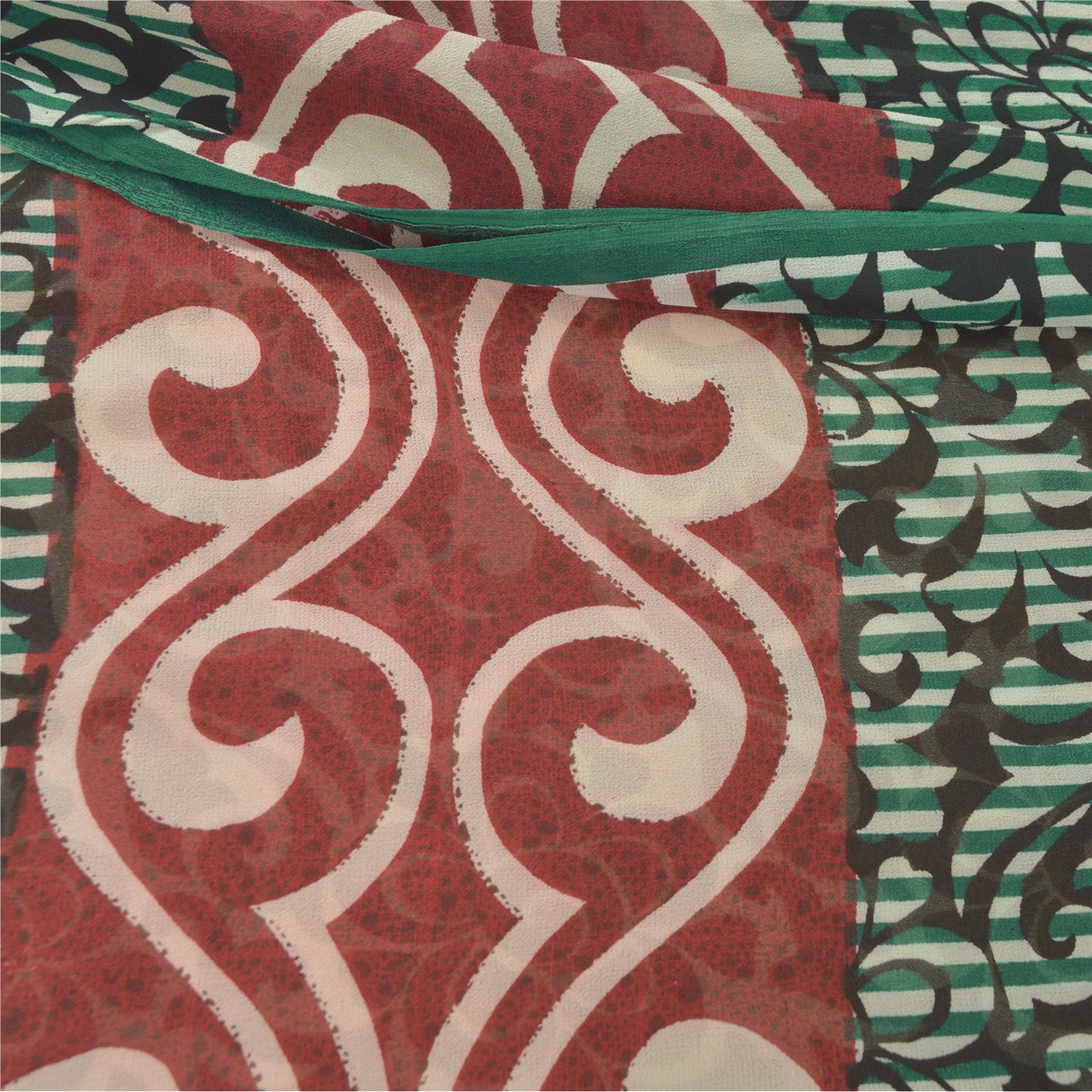 Sanskriti Vintage Blend Georgette Silk Indian Multicolor Printed Sarees 5 Yd Sewing Fabric Create-Floral Dresses,Skirts, Tops, Projects