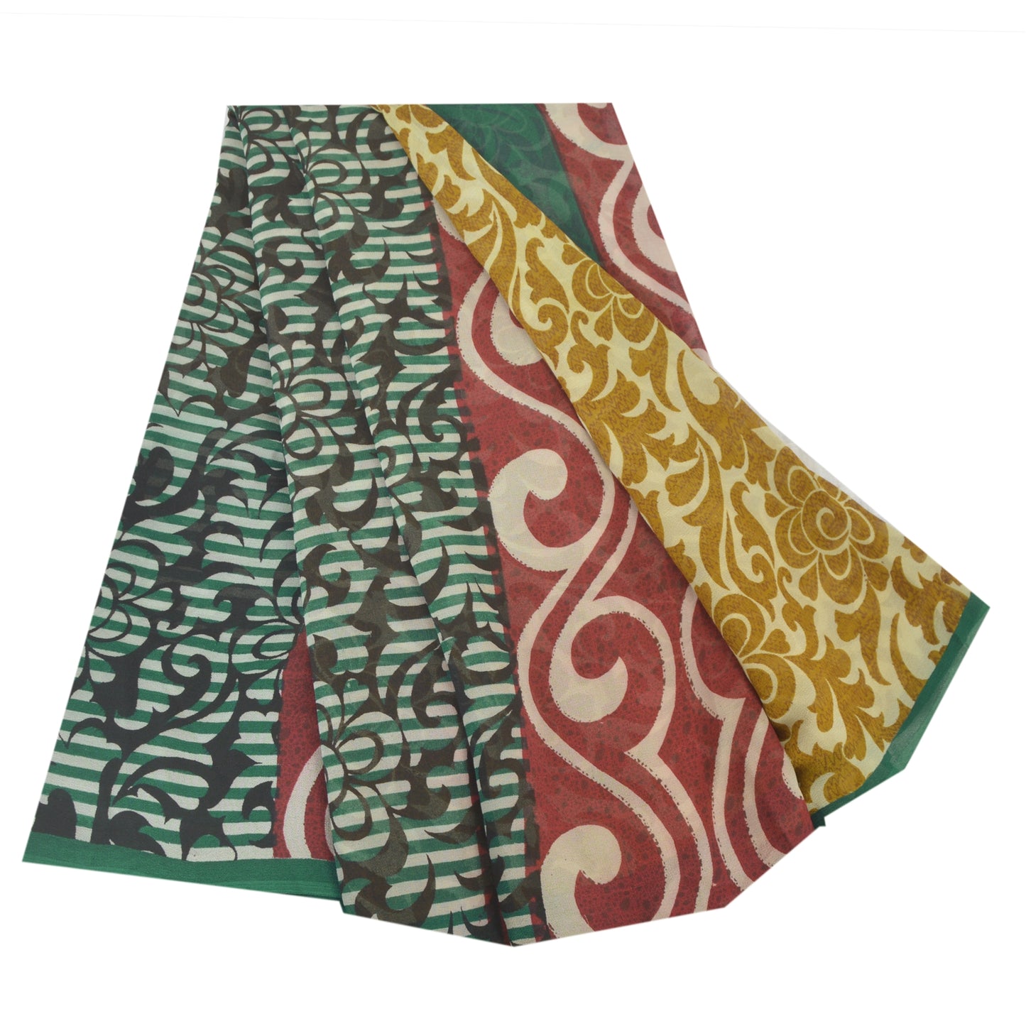 Sanskriti Vintage Blend Georgette Silk Indian Multicolor Printed Sarees 5 Yd Sewing Fabric Create-Floral Dresses,Skirts, Tops, Projects