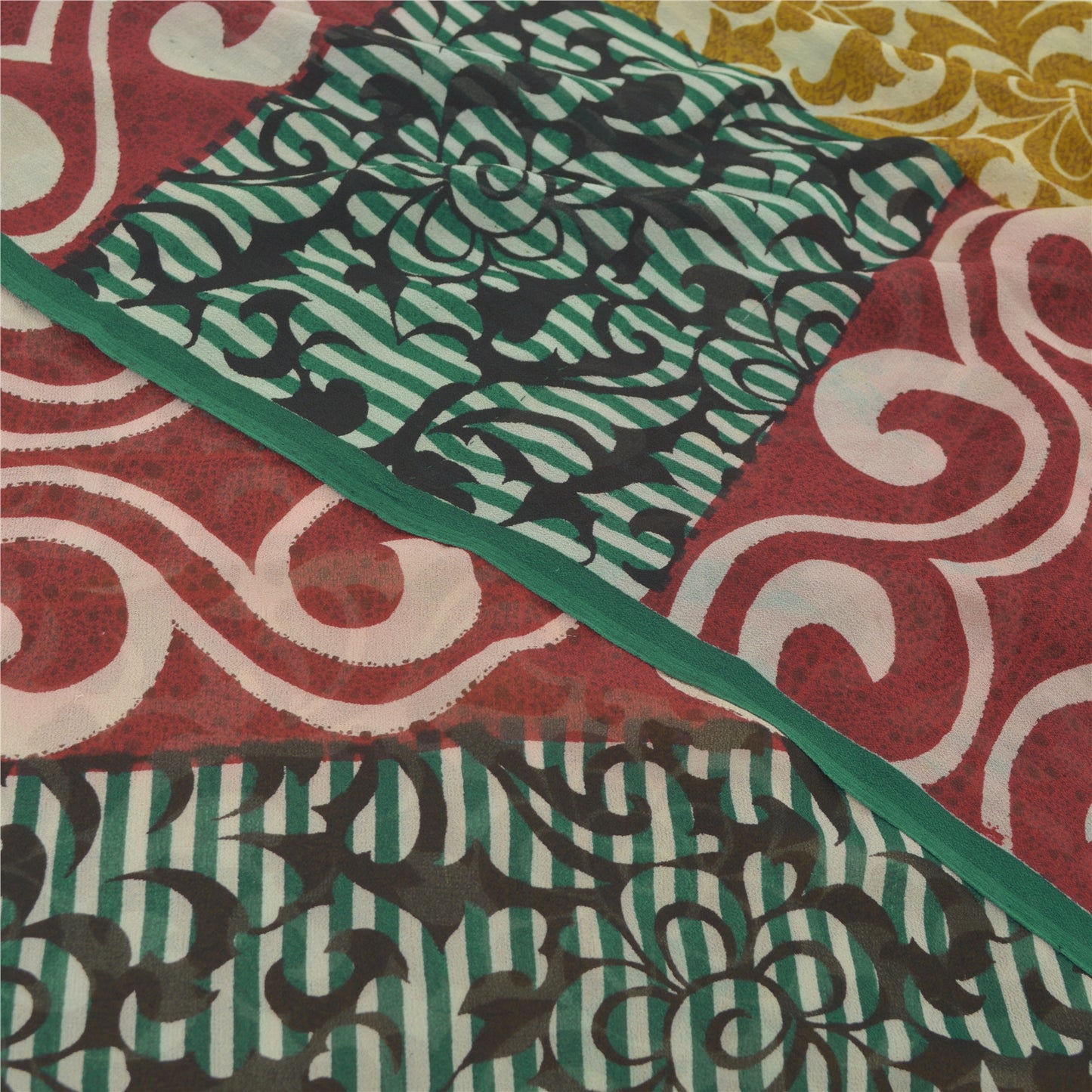 Sanskriti Vintage Blend Georgette Silk Indian Multicolor Printed Sarees 5 Yd Sewing Fabric Create-Floral Dresses,Skirts, Tops, Projects