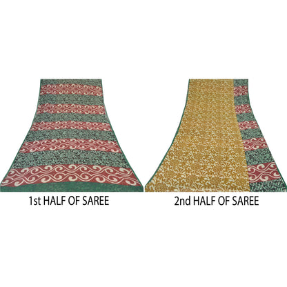 Sanskriti Vintage Blend Georgette Silk Indian Multicolor Printed Sarees 5 Yd Sewing Fabric Create-Floral Dresses,Skirts, Tops, Projects