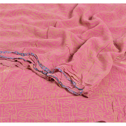 Sanskriti Vintage Pink Saree Pure Georgette Silk Printed Sari Craft 5 Yd Fabric