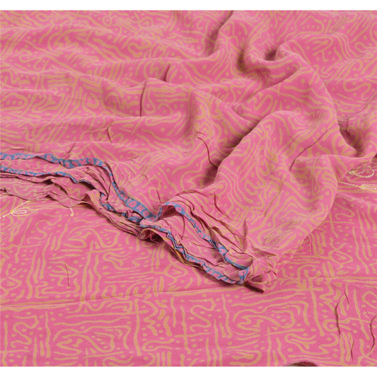 Sanskriti Vintage Pink Saree Pure Georgette Silk Printed Sari Craft 5 Yd Fabric