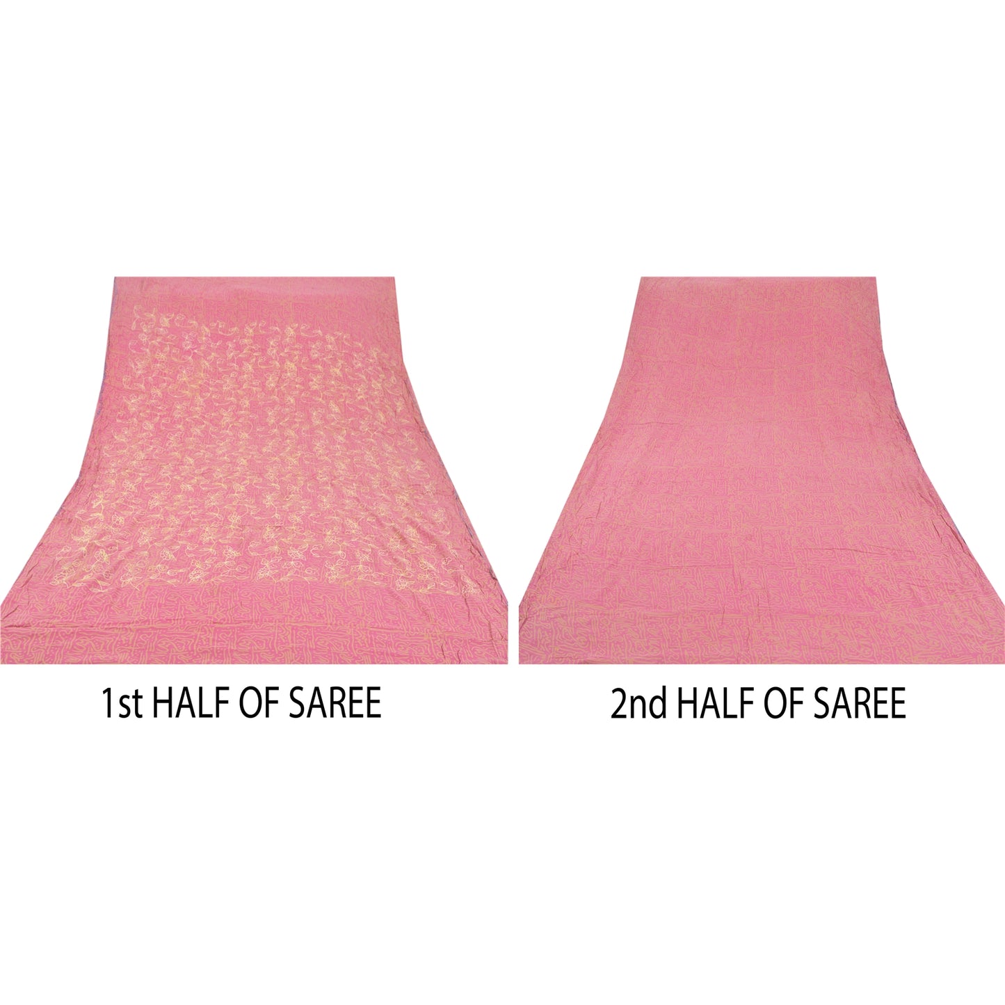 Sanskriti Vintage Pink Saree Pure Georgette Silk Printed Sari Craft 5 Yd Fabric