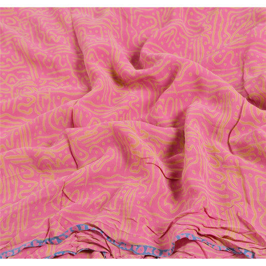 Sanskriti Vintage Pink Saree Pure Georgette Silk Printed Sari Craft 5 Yd Fabric