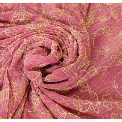 Sanskriti Vintage Pink Saree Pure Georgette Silk Printed Sari Craft 5 Yd Fabric