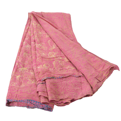 Sanskriti Vintage Pink Saree Pure Georgette Silk Printed Sari Craft 5 Yd Fabric