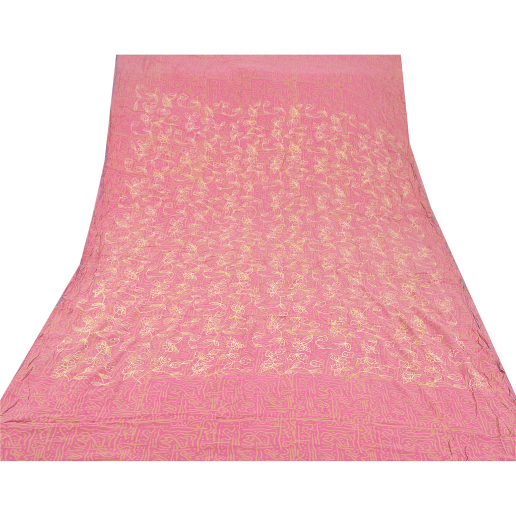 Sanskriti Vintage Pink Saree Pure Georgette Silk Printed Sari Craft 5 Yd Fabric