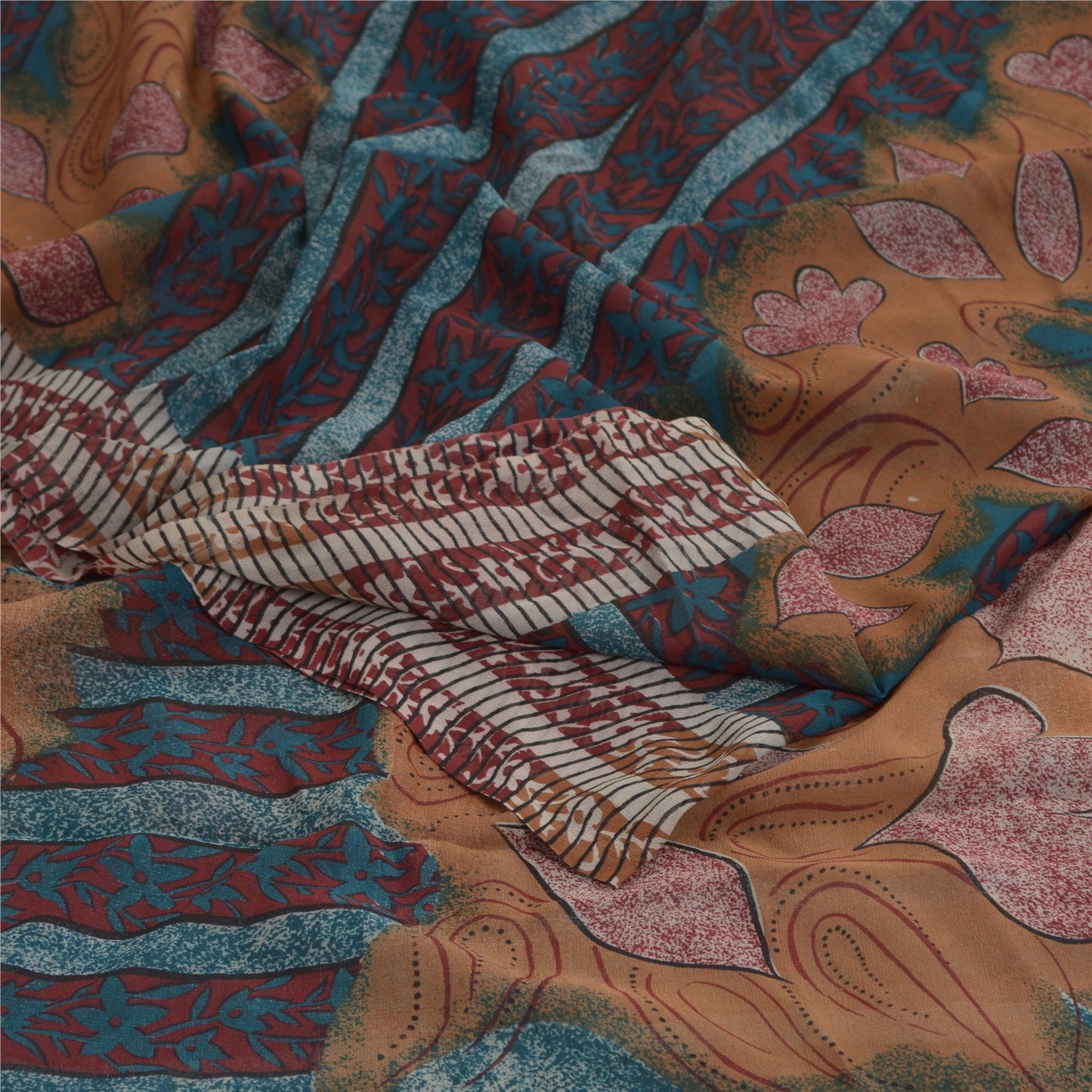Sanskriti Vintage Sarees Red Pure Georgette Silk Printed Sari Craft Fabric
