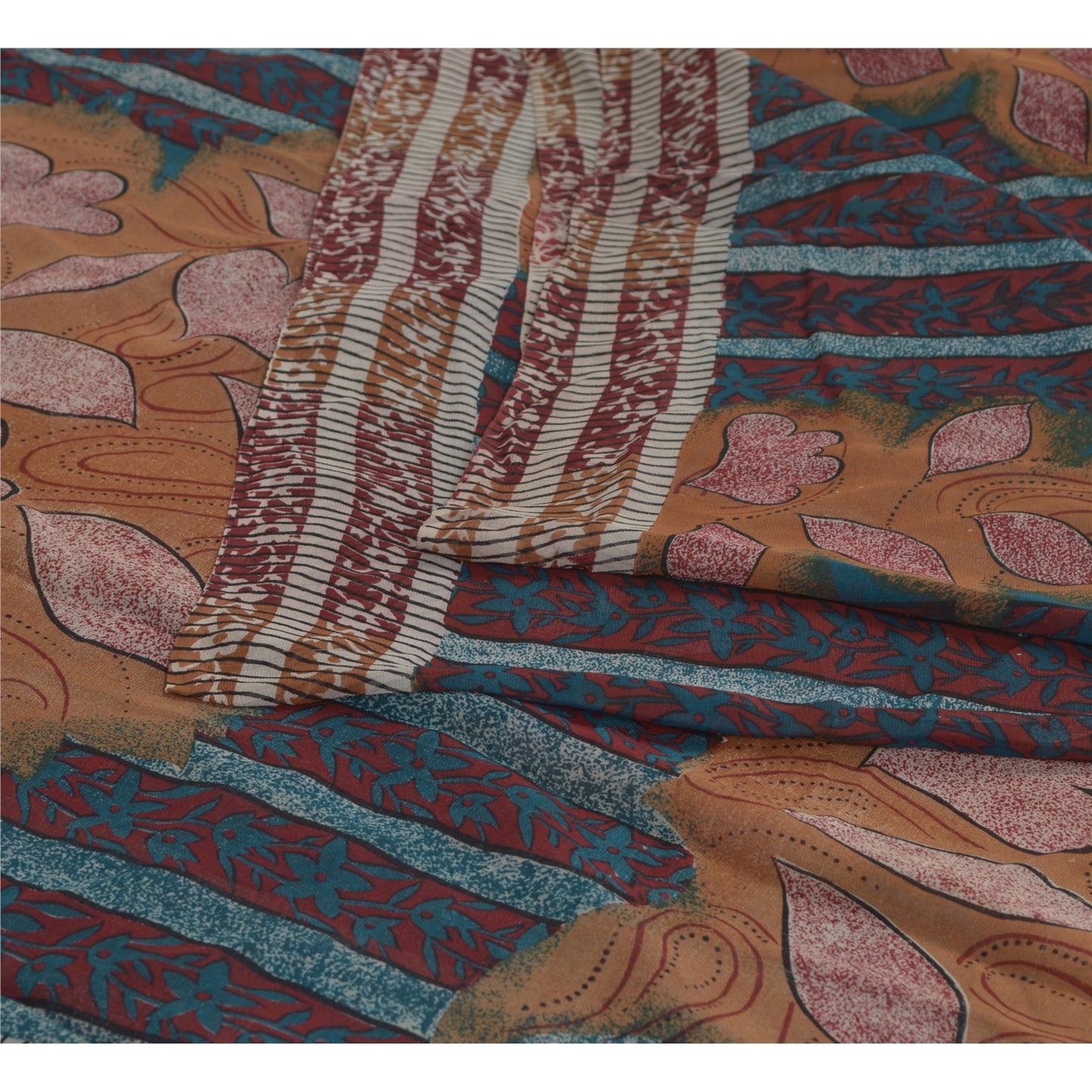 Sanskriti Vintage Sarees Red Pure Georgette Silk Printed Sari Craft Fabric