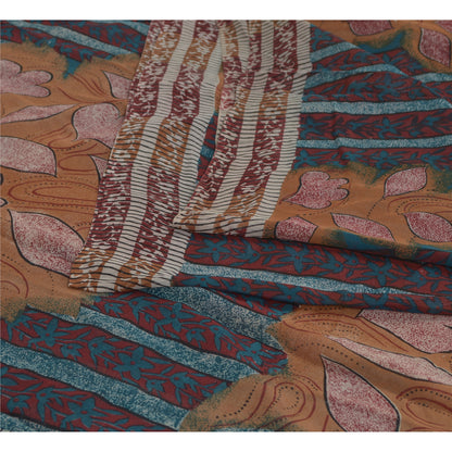 Sanskriti Vintage Sarees Red Pure Georgette Silk Printed Sari Craft Fabric