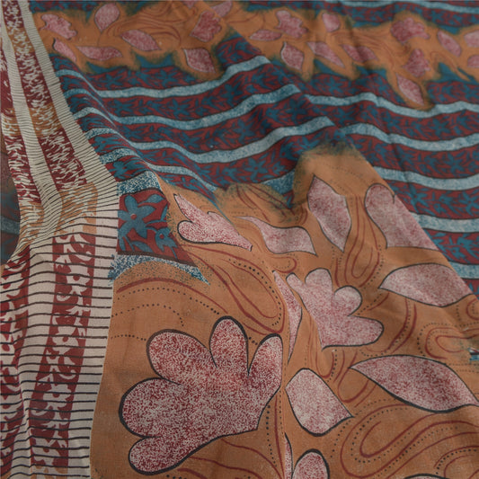Sanskriti Vintage Sarees Red Pure Georgette Silk Printed Sari Craft Fabric