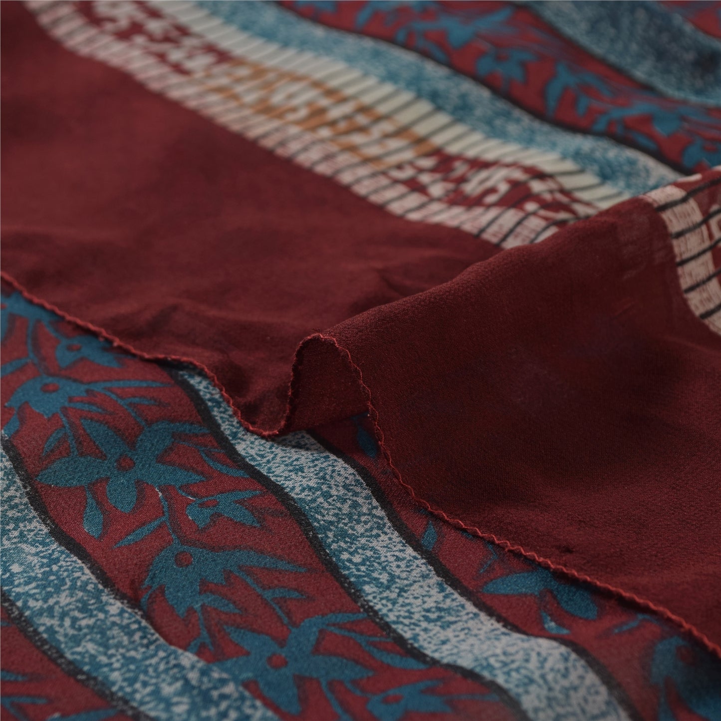 Sanskriti Vintage Sarees Red Pure Georgette Silk Printed Sari Craft Fabric
