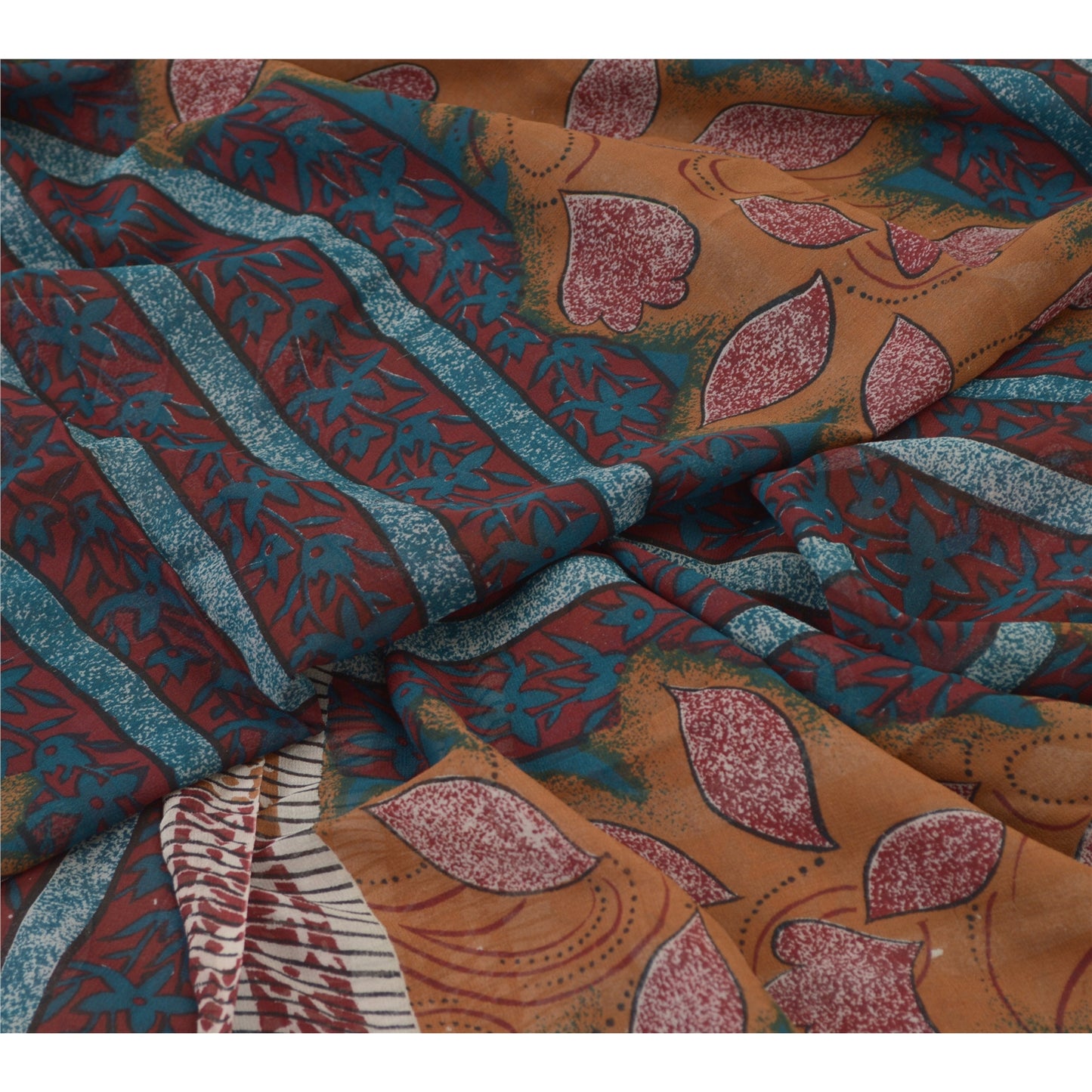 Sanskriti Vintage Sarees Red Pure Georgette Silk Printed Sari Craft Fabric