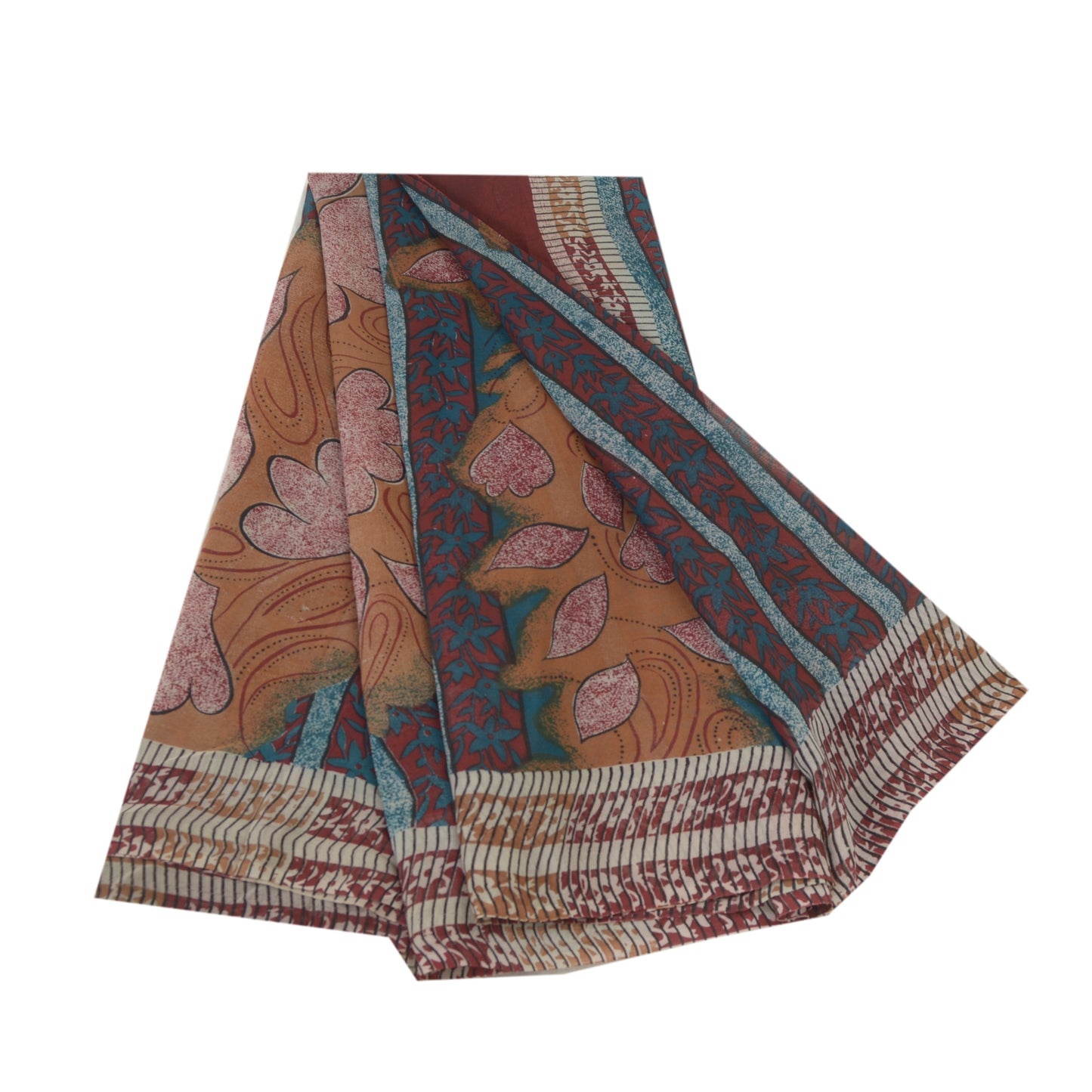 Sanskriti Vintage Sarees Red Pure Georgette Silk Printed Sari Craft Fabric
