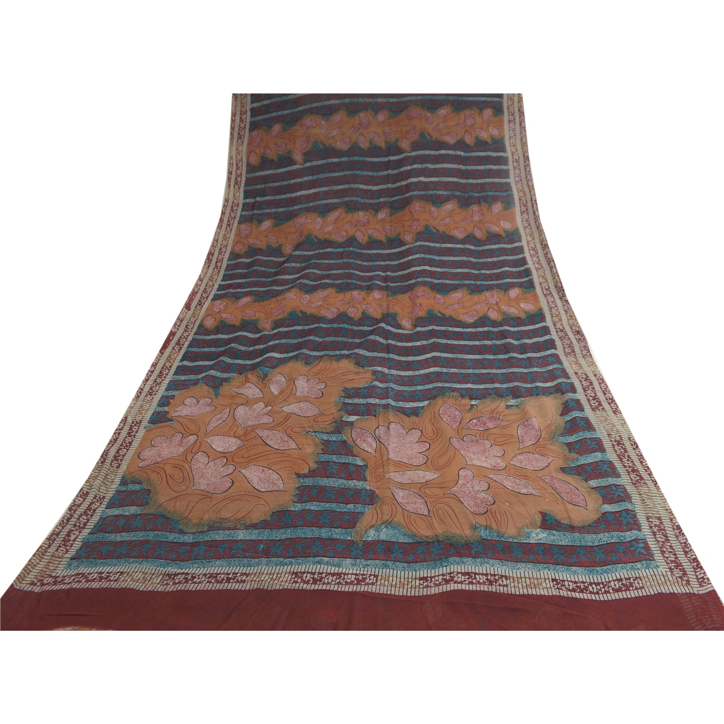 Sanskriti Vintage Sarees Red Pure Georgette Silk Printed Sari Craft Fabric