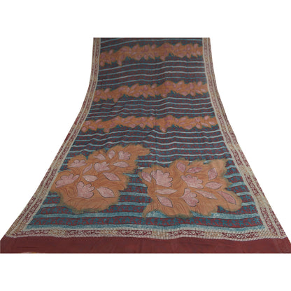 Sanskriti Vintage Sarees Red Pure Georgette Silk Printed Sari Craft Fabric