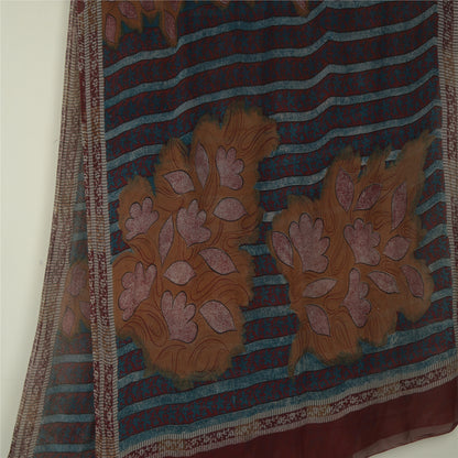 Sanskriti Vintage Sarees Red Pure Georgette Silk Printed Sari Craft Fabric