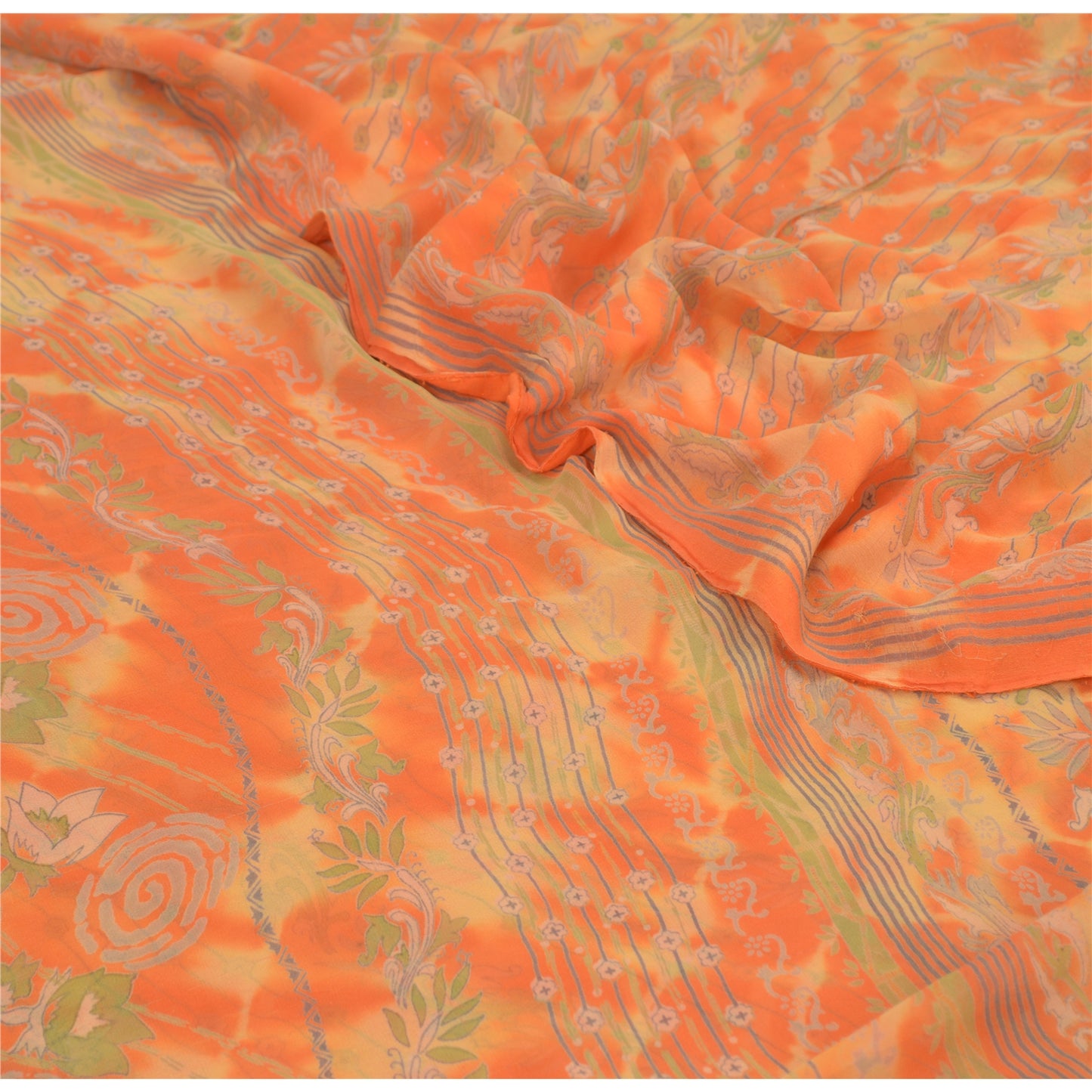 Sanskriti Vintage Leheria Sarees Pure Georgette Silk Printed Sari Craft Fabric