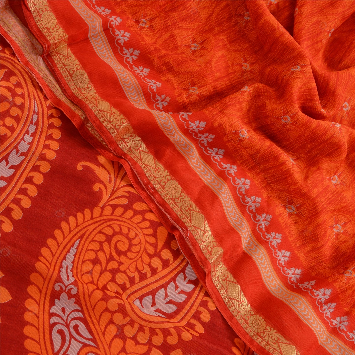 Sanskriti Vintage Indian Red Sarees Printed Chiffon Sari Sewing Soft Fabric