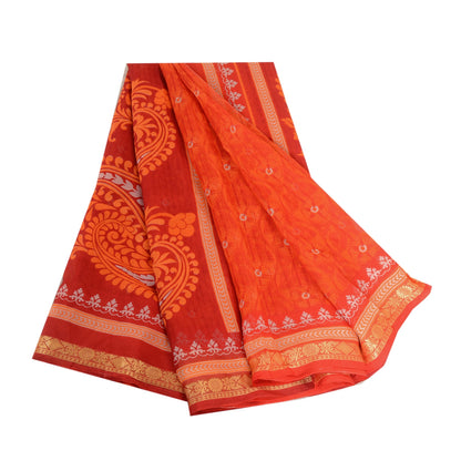 Sanskriti Vintage Indian Red Sarees Printed Chiffon Sari Sewing Soft Fabric