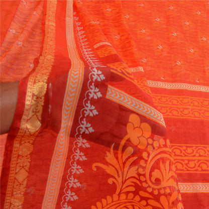 Sanskriti Vintage Indian Red Sarees Printed Chiffon Sari Sewing Soft Fabric
