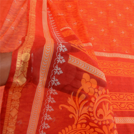 Sanskriti Vintage Indian Red Sarees Printed Chiffon Sari Sewing Soft Fabric