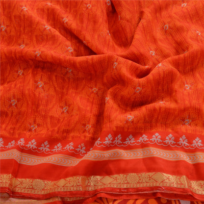 Sanskriti Vintage Indian Red Sarees Printed Chiffon Sari Sewing Soft Fabric
