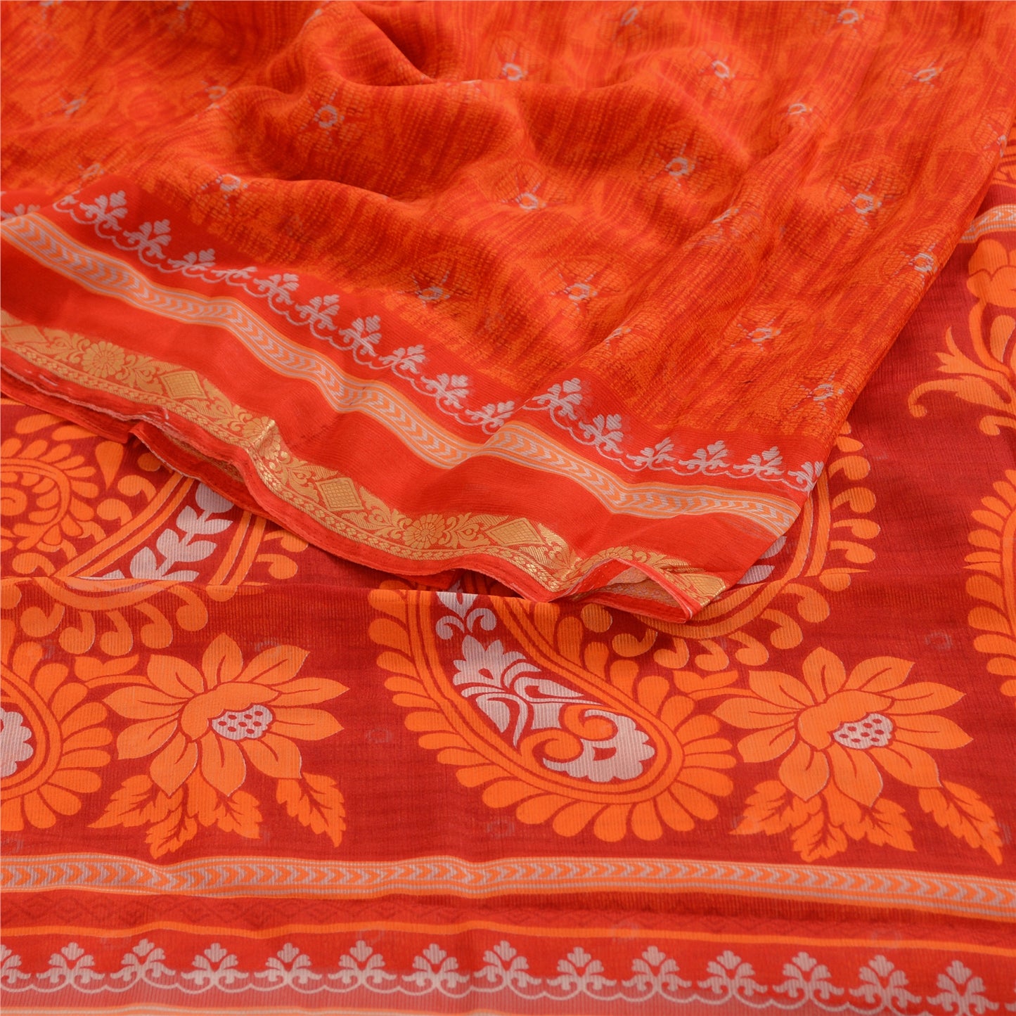 Sanskriti Vintage Indian Red Sarees Printed Chiffon Sari Sewing Soft Fabric