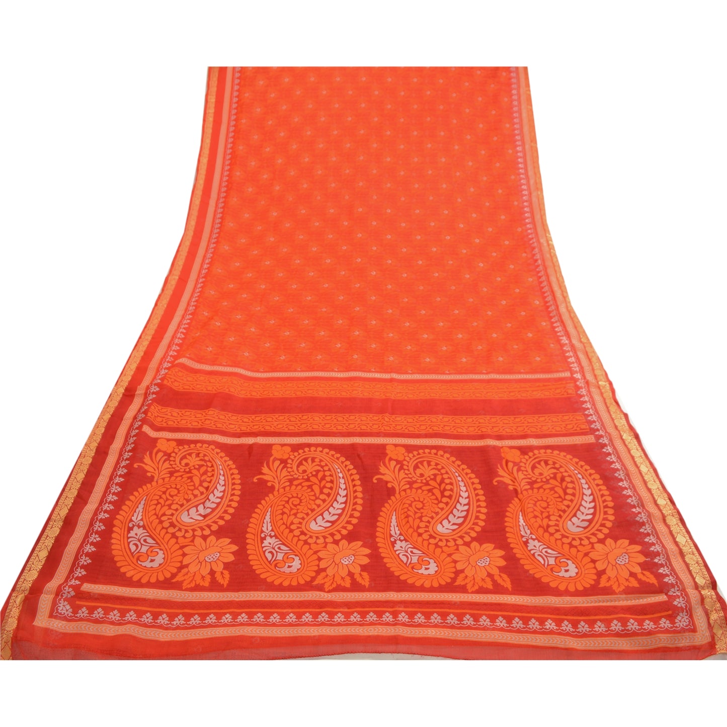 Sanskriti Vintage Indian Red Sarees Printed Chiffon Sari Sewing Soft Fabric