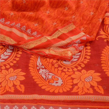 Sanskriti Vintage Indian Red Sarees Printed Chiffon Sari Sewing Soft Fabric
