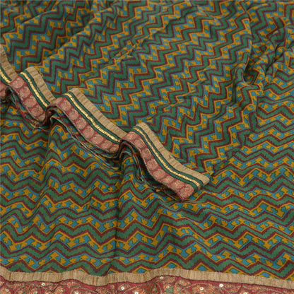 Sanskriti Vintage Green Sarees Blend Georgette Printed Patch Sari Craft Fabric