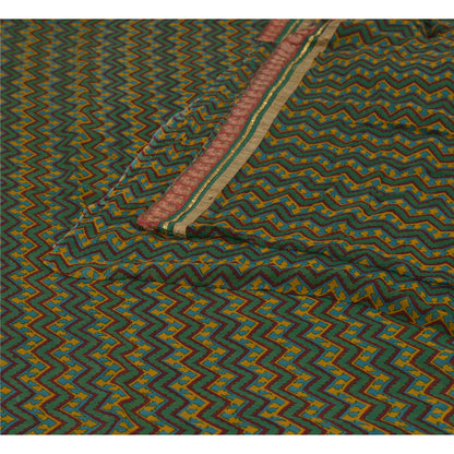 Sanskriti Vintage Green Sarees Blend Georgette Printed Patch Sari Craft Fabric