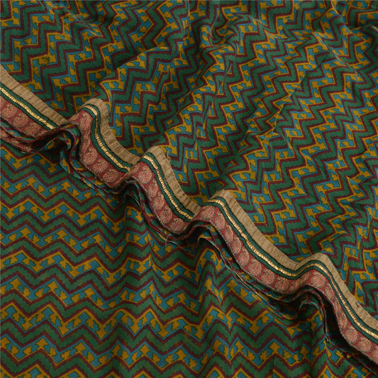Sanskriti Vintage Green Sarees Blend Georgette Printed Patch Sari Craft Fabric