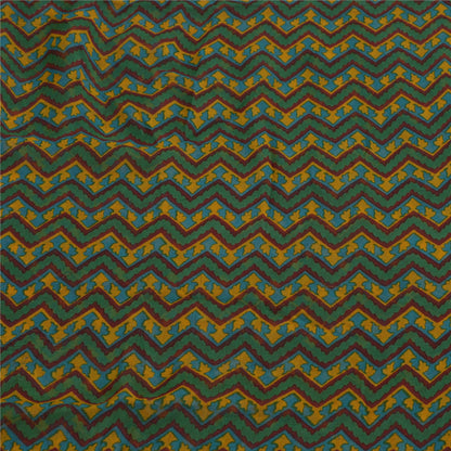 Sanskriti Vintage Green Sarees Blend Georgette Printed Patch Sari Craft Fabric