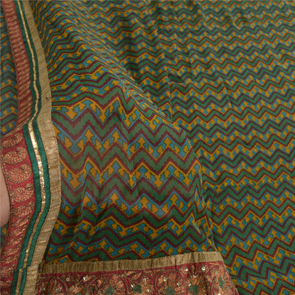 Sanskriti Vintage Green Sarees Blend Georgette Printed Patch Sari Craft Fabric