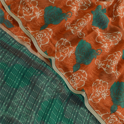 Sanskriti Vintage Orange Sarees Indian Georgette Printed Sari Soft Craft Fabric
