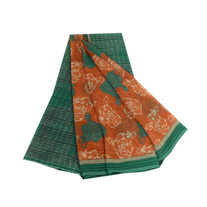 Sanskriti Vintage Orange Sarees Indian Georgette Printed Sari Soft Craft Fabric