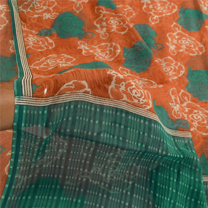 Sanskriti Vintage Orange Sarees Indian Georgette Printed Sari Soft Craft Fabric