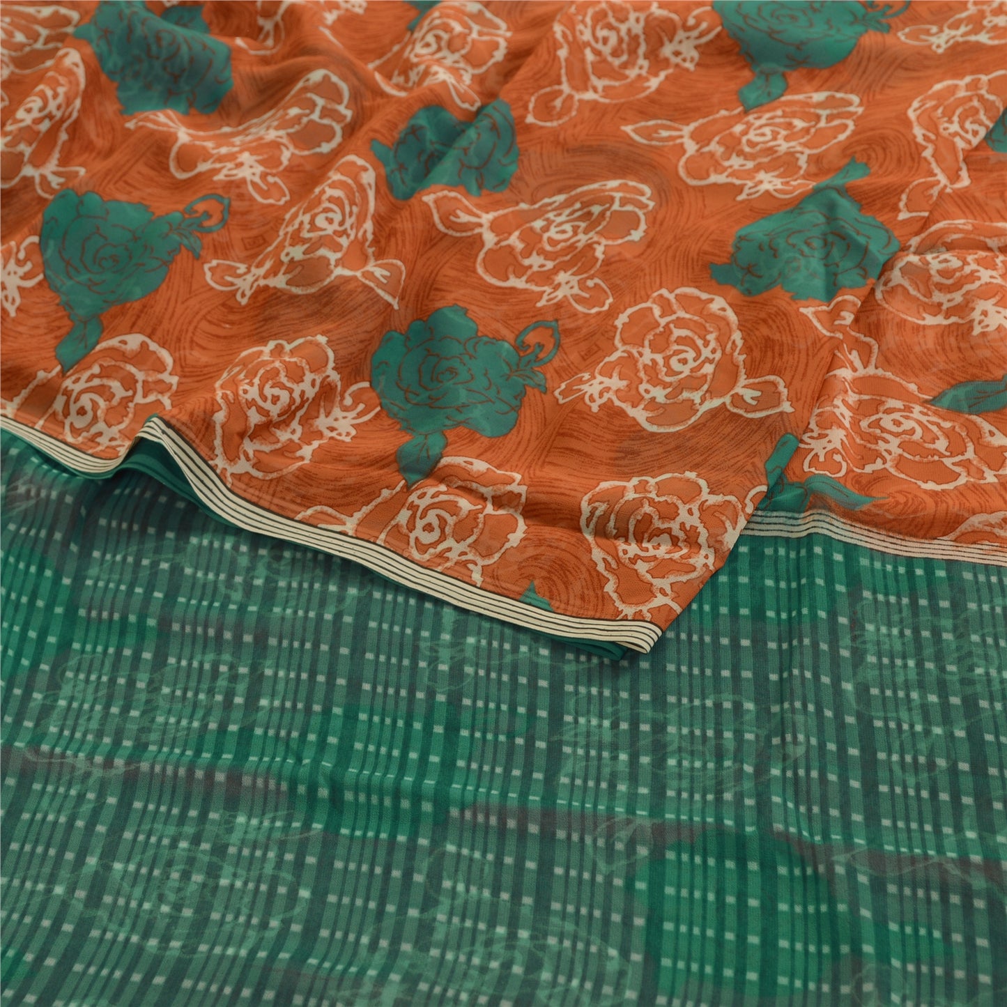 Sanskriti Vintage Orange Sarees Indian Georgette Printed Sari Soft Craft Fabric