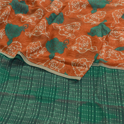 Sanskriti Vintage Orange Sarees Indian Georgette Printed Sari Soft Craft Fabric