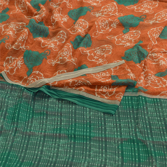 Sanskriti Vintage Orange Sarees Indian Georgette Printed Sari Soft Craft Fabric